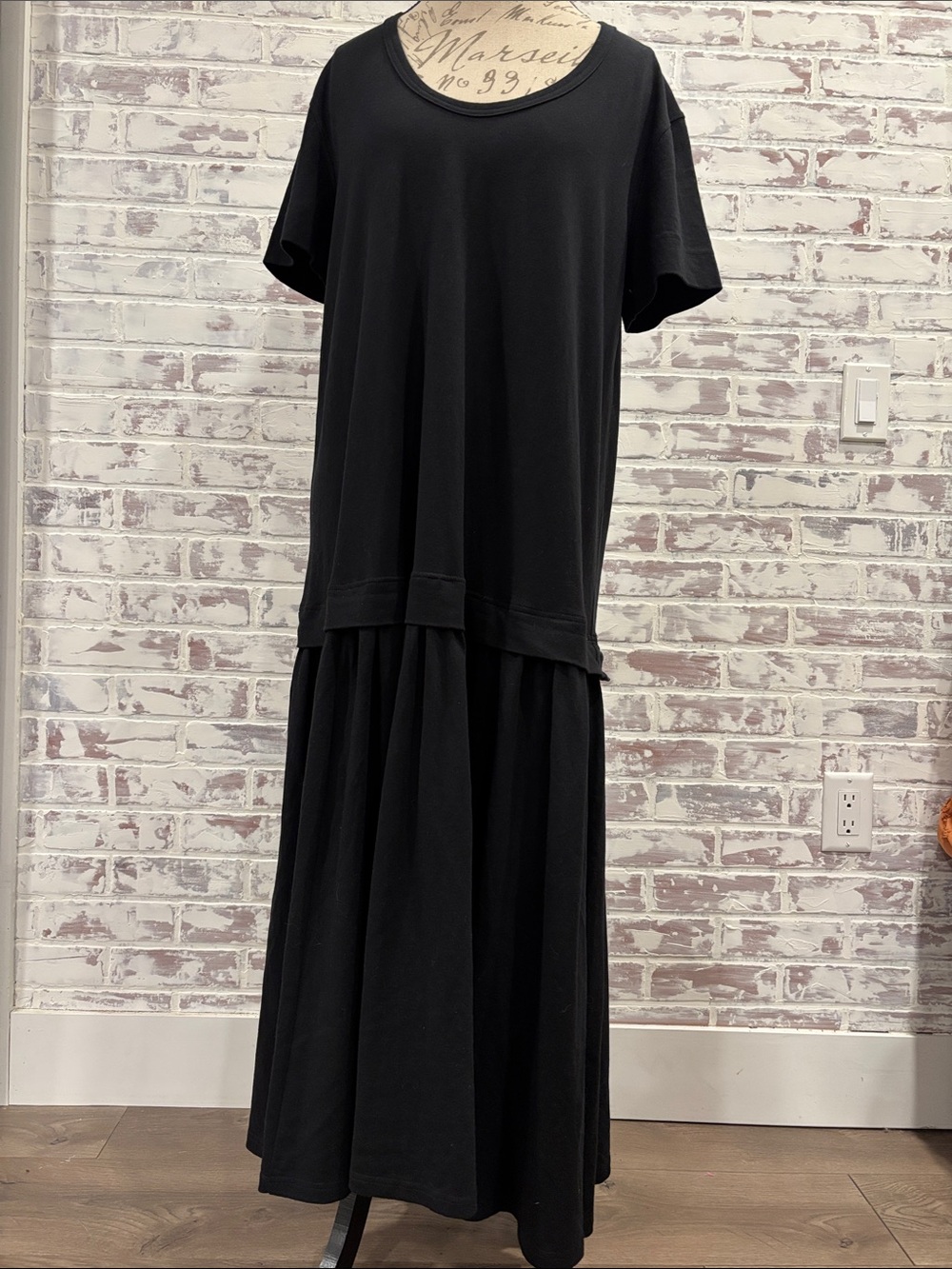 Free People Herron Drop-Waist Maxi Dress Women's XS Black Boho Oversized